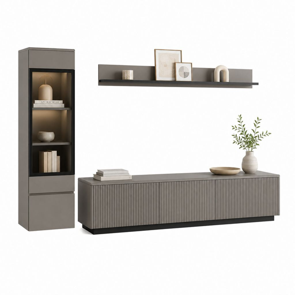 TV-Möbel Set Taupe MDF mit Rillenfront 3-teilig Lowboard 180 x 40 x 55 cm