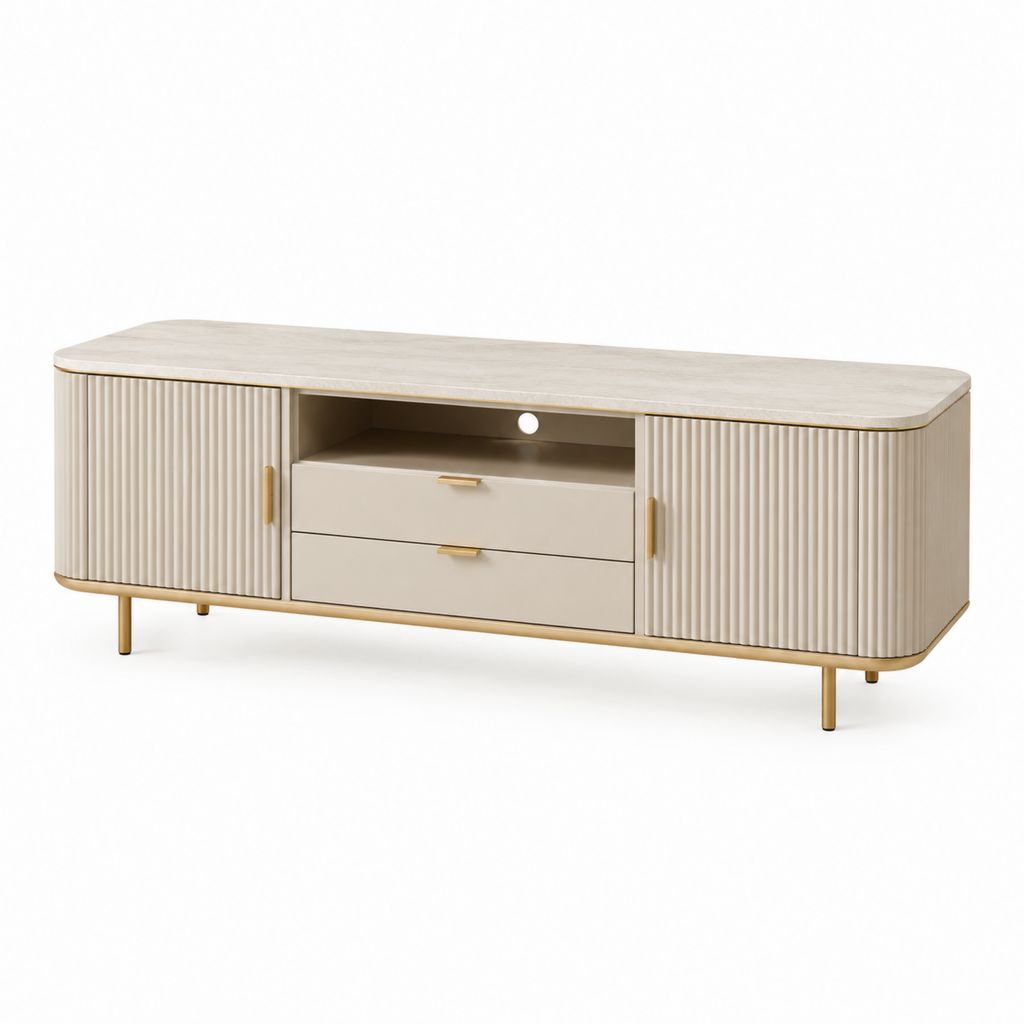 TV-Lowboard TV-Schrank Beige MDF mit Melaminharzbeschichtung Rechteckig 180 x 40 x 55 cm