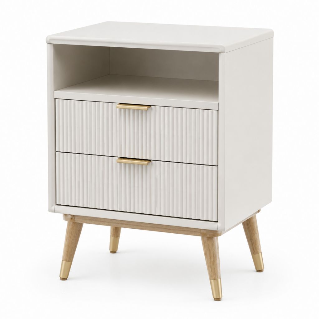 Nachttisch Weiß MDF Rechteckig mit 2 Schubladen und offenem Fach 45 x 35 x 60 cm