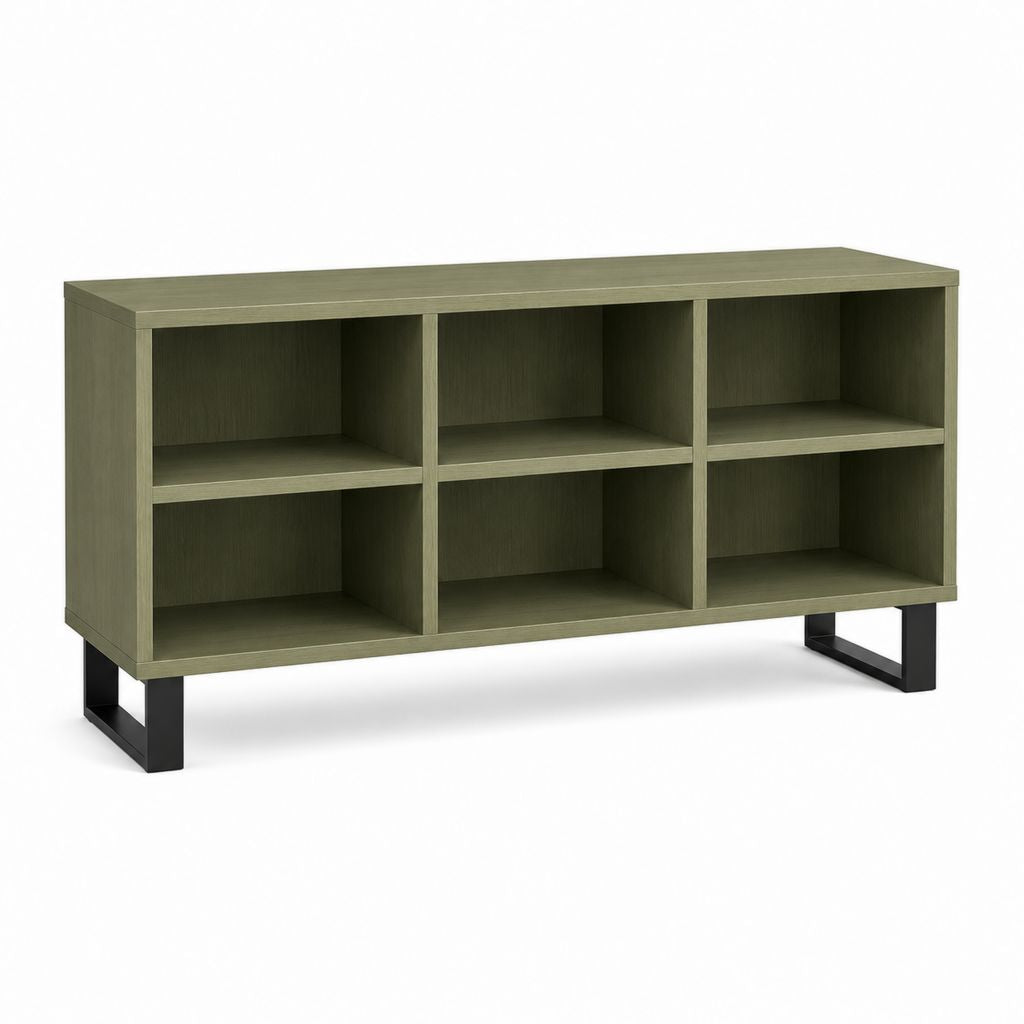 TV-Schrank mit 6 offenen Fächern Olivgrün MDF und Stahl 120 x 40 x 75 cm