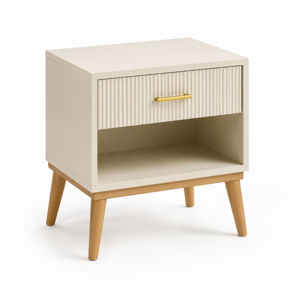 Nachttisch Cremeweiß MDF mit Schublade und offenem Fach 50 x 40 x 60 cm