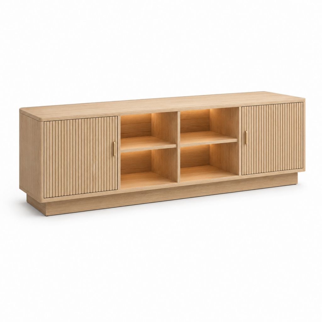 TV-Lowboard aus Eichenfurnier rechteckig mit Lamellentüren 180 x 40 x 70 cm