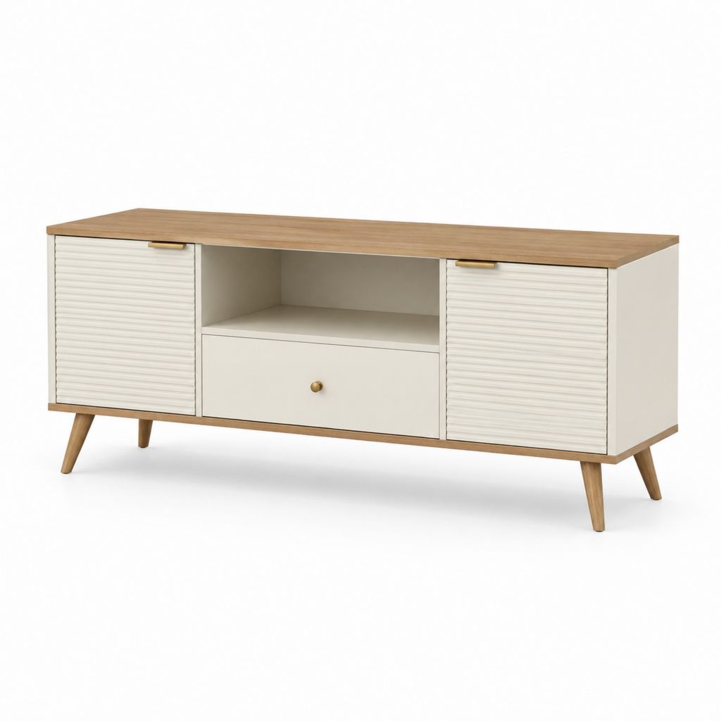 TV-Lowboard Weiß Eiche MDF rechteckig 160 x 40 x 60 cm mit 2 Schiebetüren und Schublade
