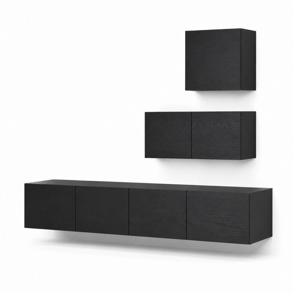 TV-Möbel Set Schwarz MDF rechteckig 3-teilig mit Wandmontage 240 x 40 x 40 cm