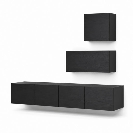 TV-Möbel Set Schwarz MDF rechteckig 3-teilig mit Wandmontage 240 x 40 x 40 cm