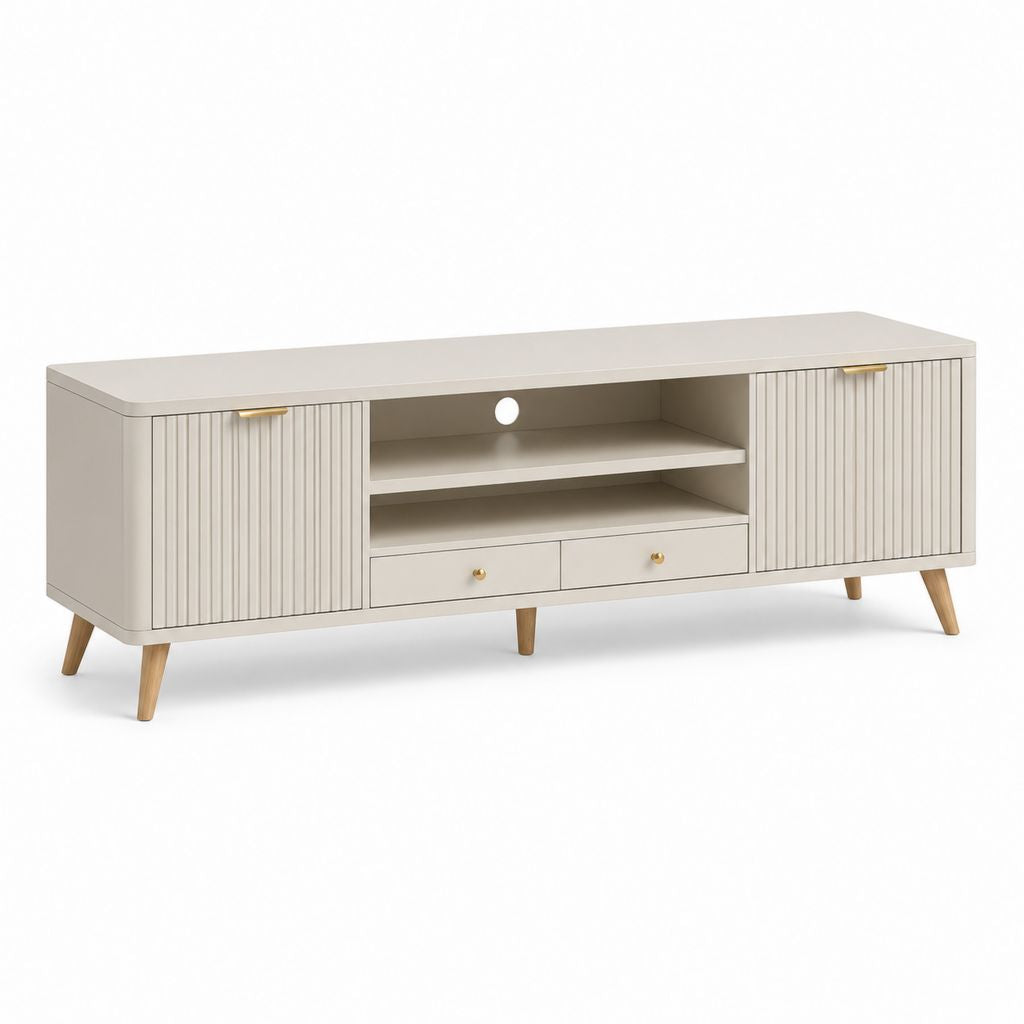 TV-Lowboard Cremeweiß aus MDF rechteckig mit 2 Türen 2 Schubladen 160 x 40 x 60 cm