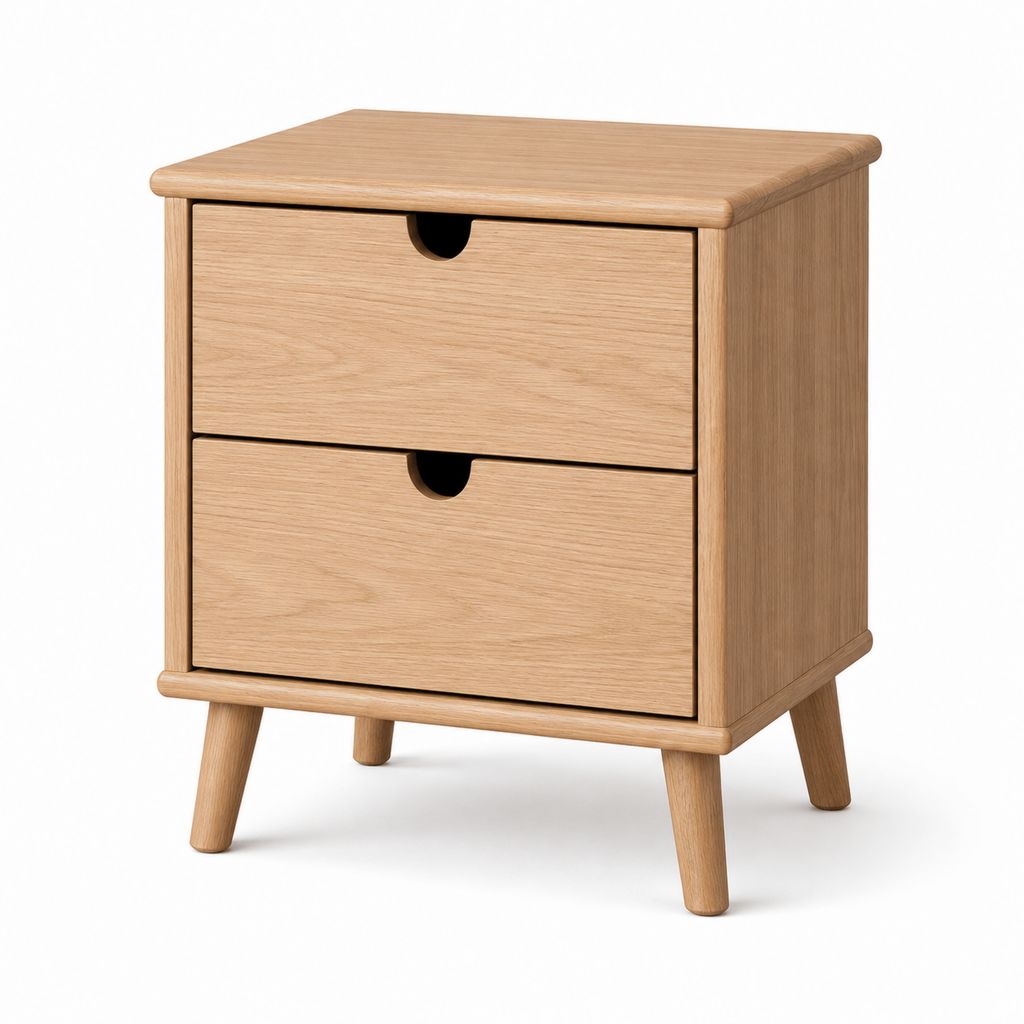 Nachttisch mit 2 Schubladen Natur Eiche Massivholz rechteckig 50 x 40 x 60 cm