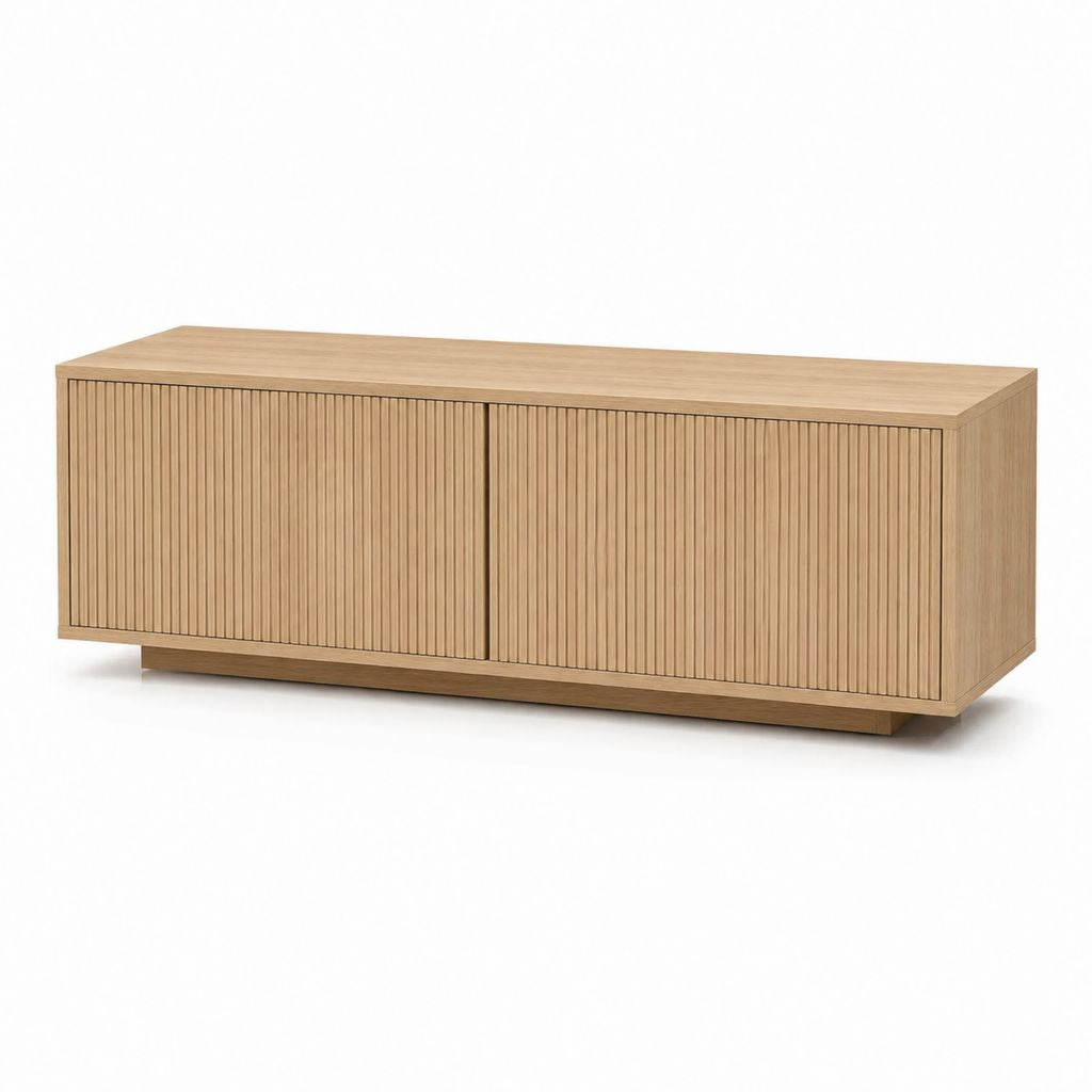 TV-Lowboard Eiche furniert rechteckig mit 2 Lamellentüren 160 x 40 x 60 cm