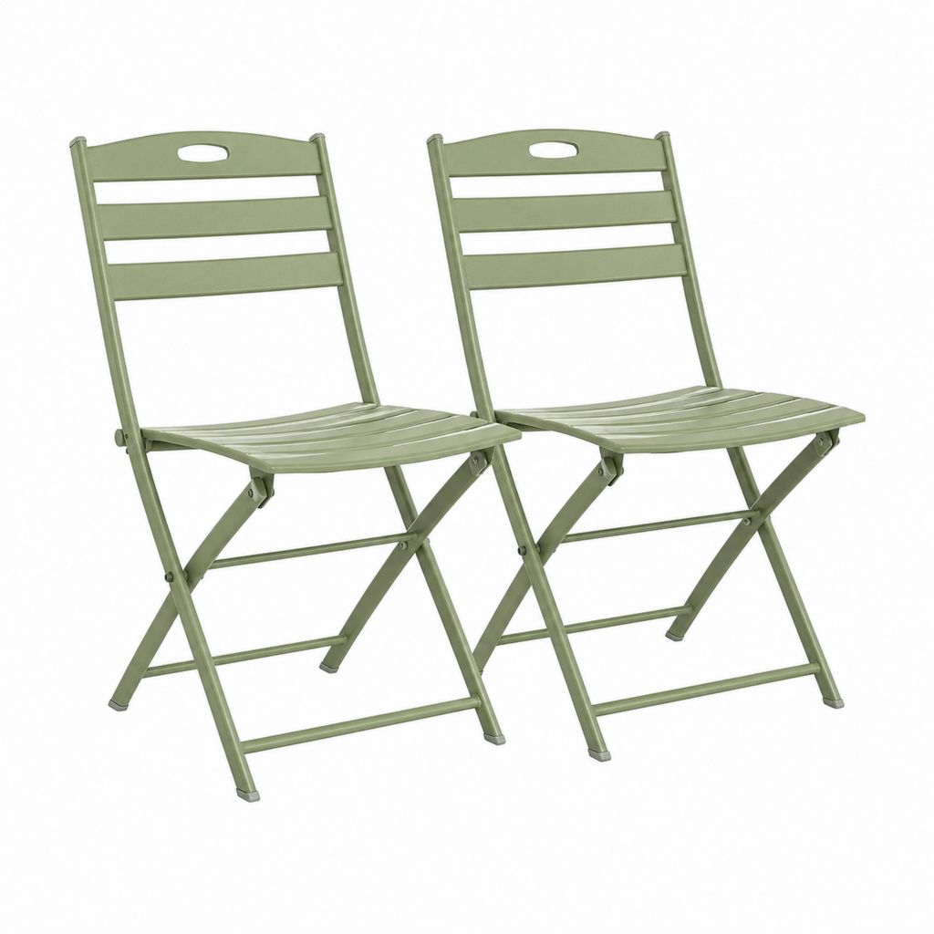 2er Set Klappstühle für Garten Olivgrün Pulverbeschichteter Stahl 82 x 43 x 45 cm