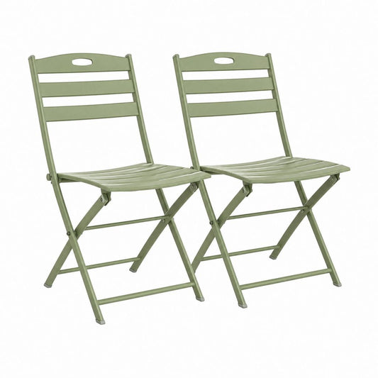 2er Set Klappstühle für Garten Olivgrün Pulverbeschichteter Stahl 82 x 43 x 45 cm