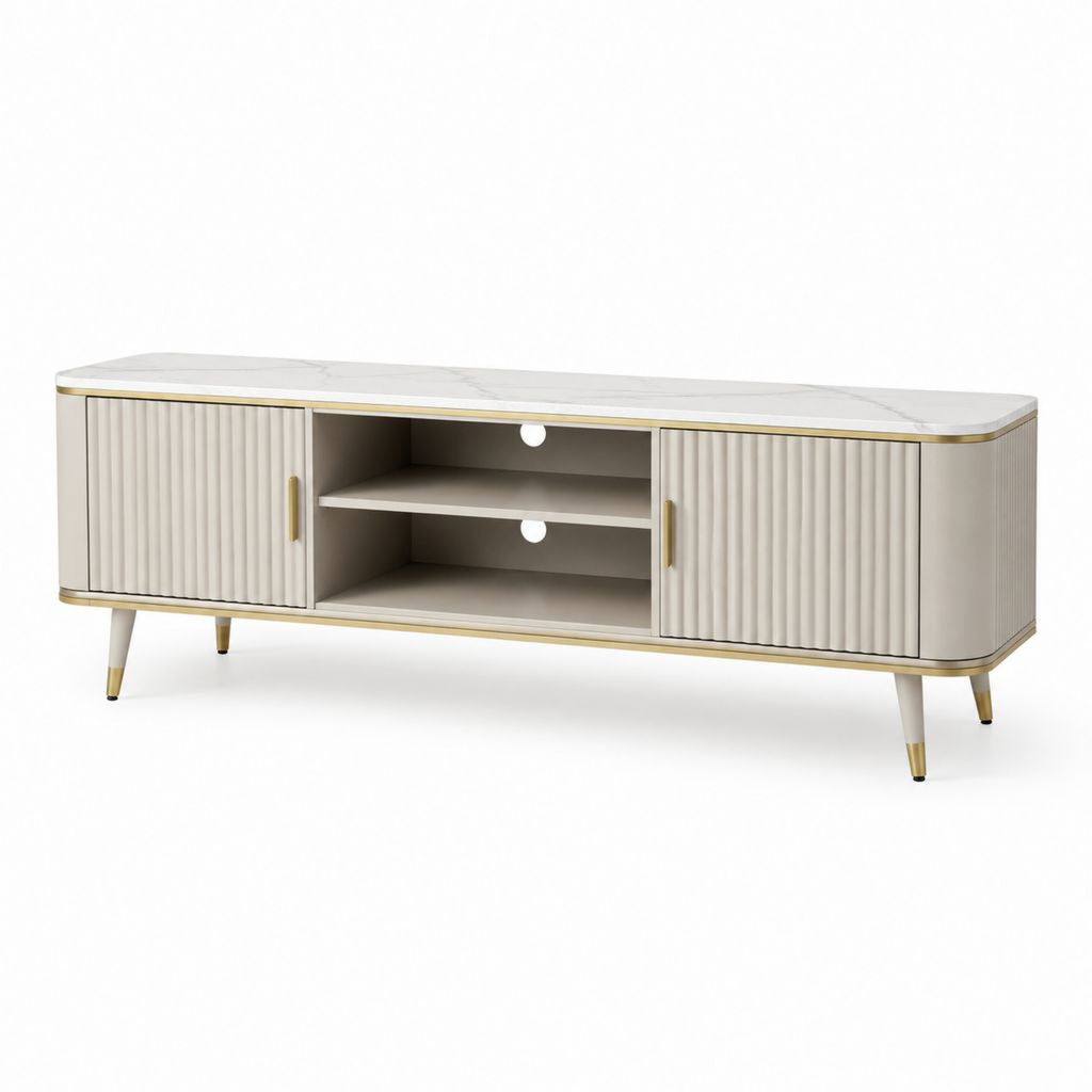 TV-Lowboard Weiß MDF Sinterstein rechteckig 180 x 40 x 55 cm