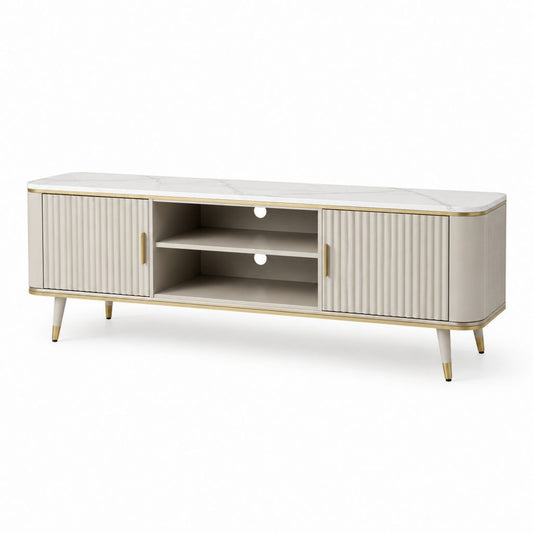 TV-Lowboard Weiß MDF Sinterstein rechteckig 180 x 40 x 55 cm