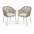 2er Set Gartenstühle Beige mit PE-Kordel Stahlgestell und Polyester-Sitzkissen 58 x 60 x 80 cm