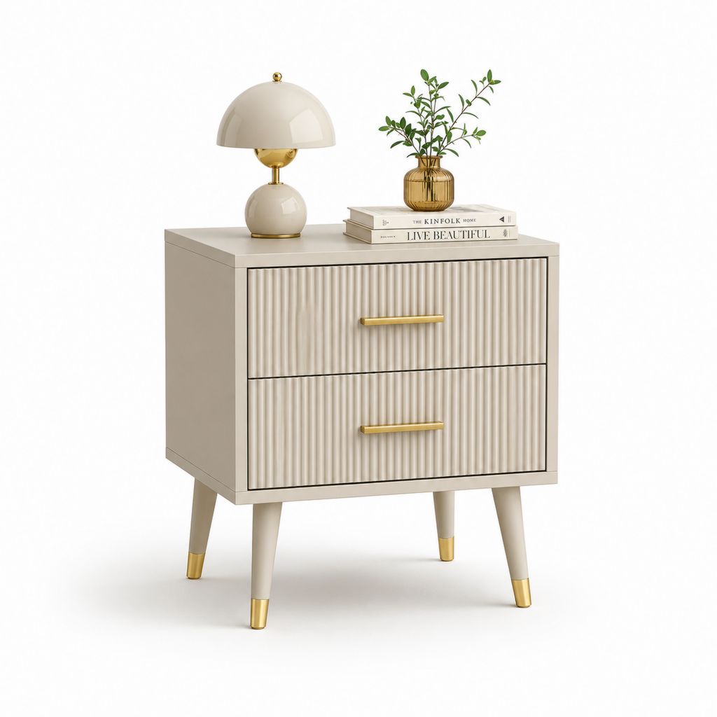 Nachttisch mit 2 Schubladen Cremeweiß MDF rechteckig 60 x 40 x 65 cm