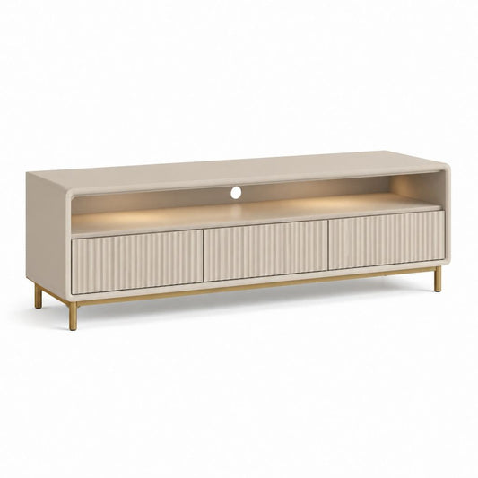 TV Lowboard Beige aus MDF und Spanplatte rechteckig mit 3 Schubladen 160 x 40 x 55 cm