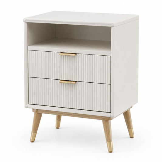 Nachttisch Weiß MDF Rechteckig mit 2 Schubladen und offenem Fach 45 x 35 x 60 cm