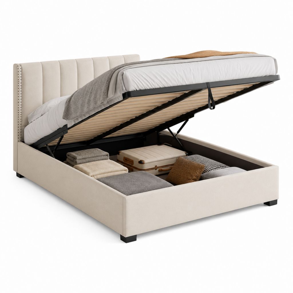 Stauraumbett mit Gasdruckfeder Beige Polyester 160 x 200 cm