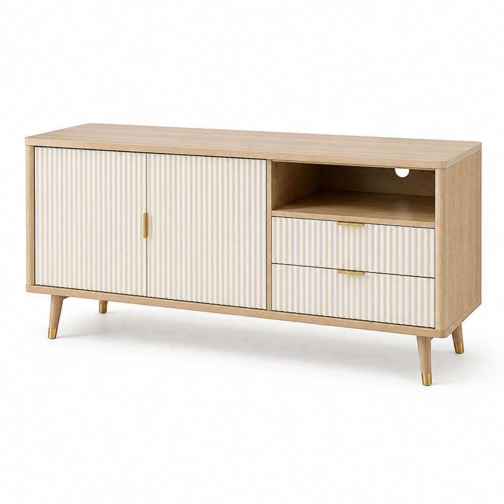 TV-Lowboard rechteckig aus MDF in Eichenoptik und Cremeweiß 140 x 40 x 60 cm