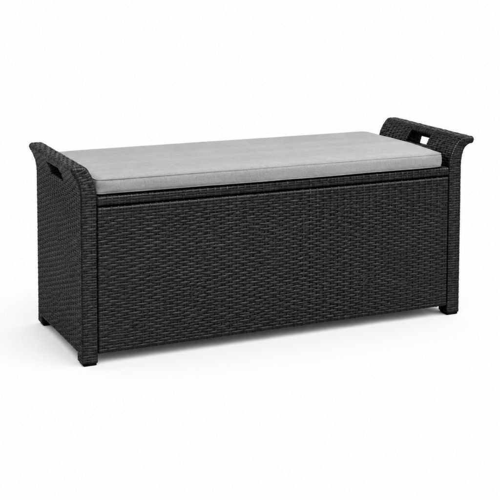 Gartenbank mit Stauraum schwarz PE-Rattan rechteckig 120 x 50 x 60 cm