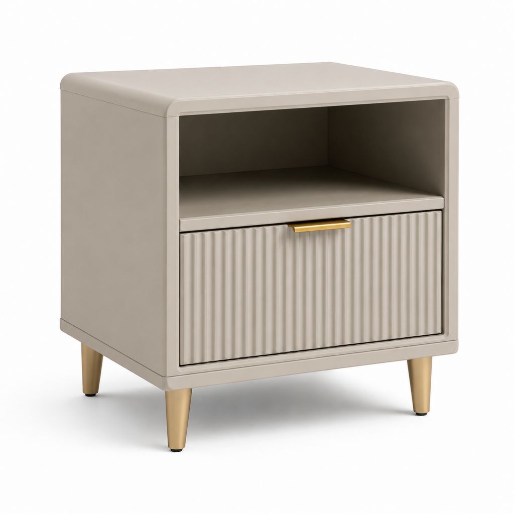 Nachttisch Beige aus lackiertem MDF mit Schublade und offenem Fach 45 x 40 x 60 cm