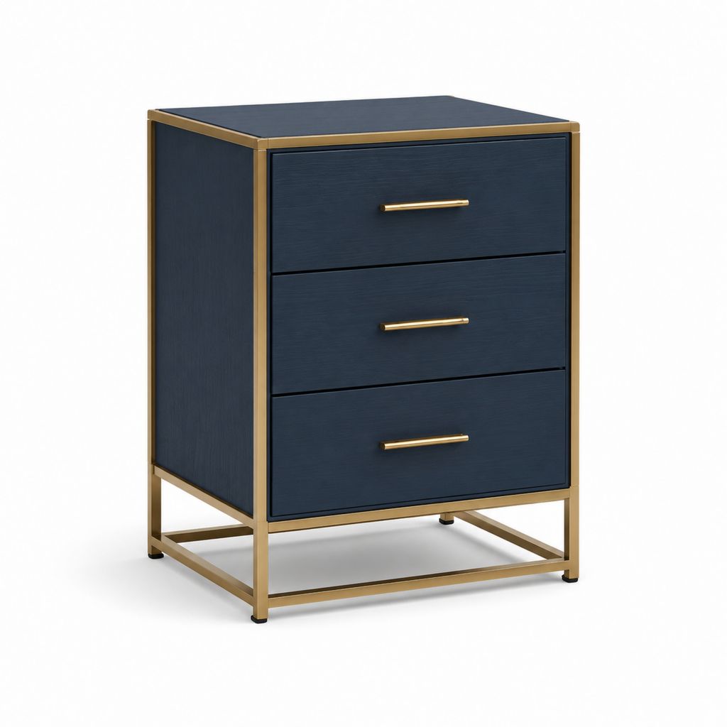 Nachttisch mit 3 Schubladen Dunkelblau Gold Stahl MDF rechteckig 45 x 40 x 65 cm