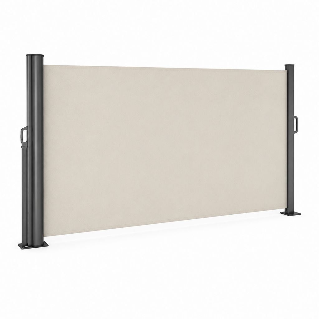 Seitenmarkisen-Set aus PU-beschichtetem Polyester mit Stahlgestell Beige Anthrazit rechteckig 300 x 160 cm